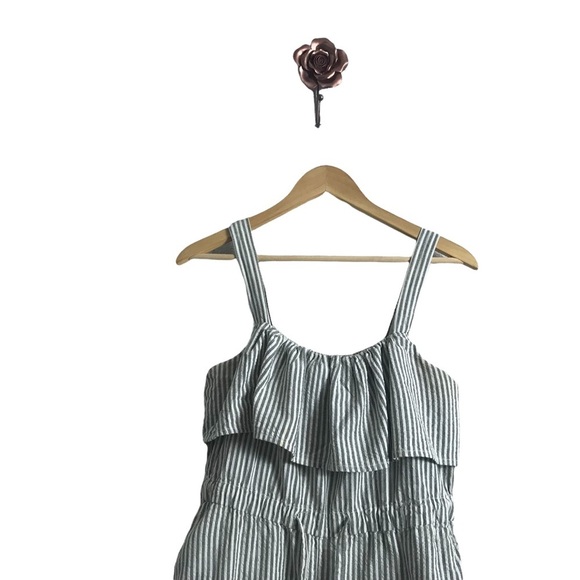 Zara Basic 100%‎ Cotton Striped Blue White Cropped Ruffled Jumpsuit Medium - Picture 4 of 7